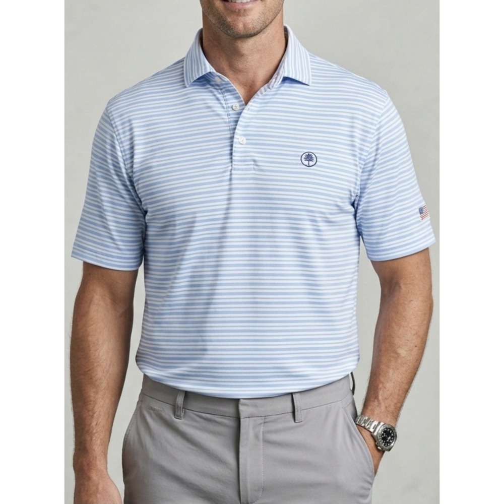 Fairway & greene polo shirt a blue and white striped with a small tree  Logo XL‎